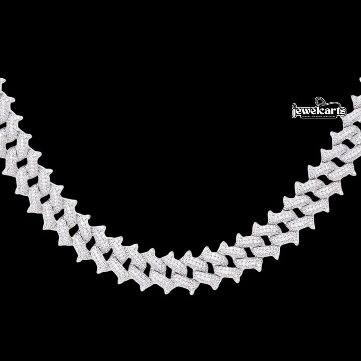 12mm Round Moissanite Cuban Link Chain in 14K White Gold Front View