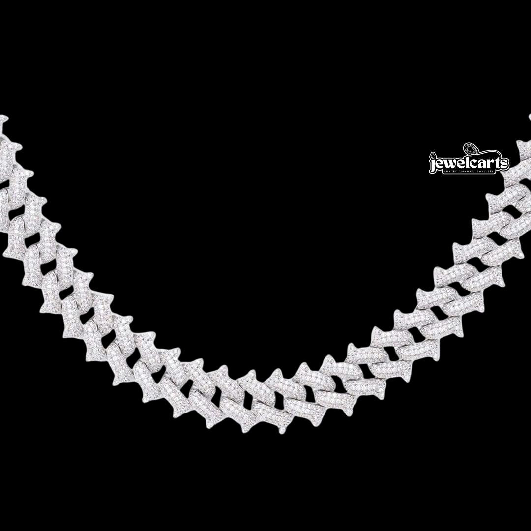 12mm Round Moissanite Cuban Link Chain in 14K White Gold Front View