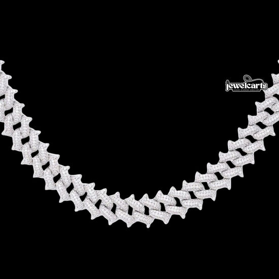 12mm Round Moissanite Cuban Link Chain in 14K White Gold Front View