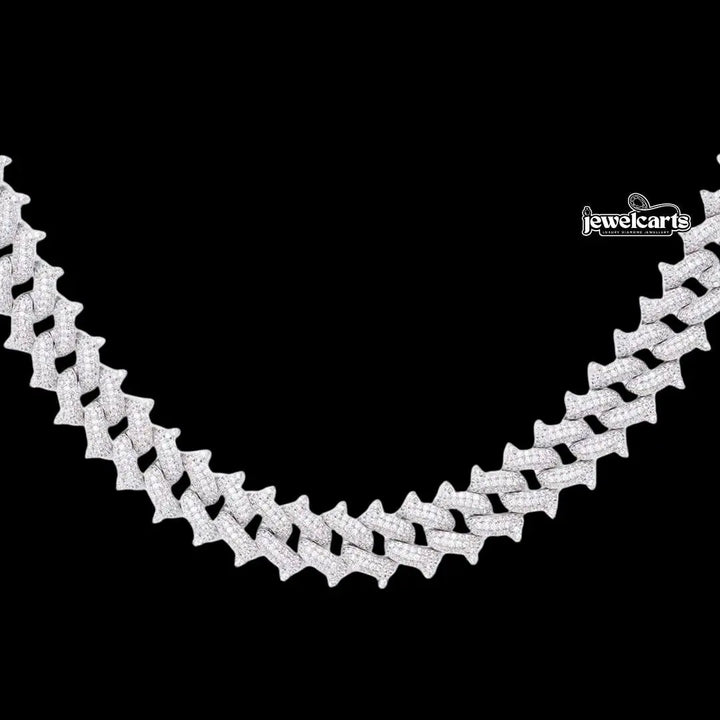 12mm Round Moissanite Cuban Link Chain in 14K White Gold Front View