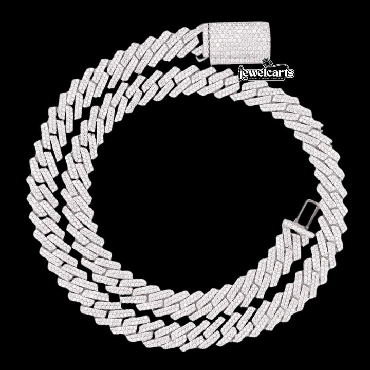 14K Gold 10MM Round Moissanite Cuban Link Chain Front View