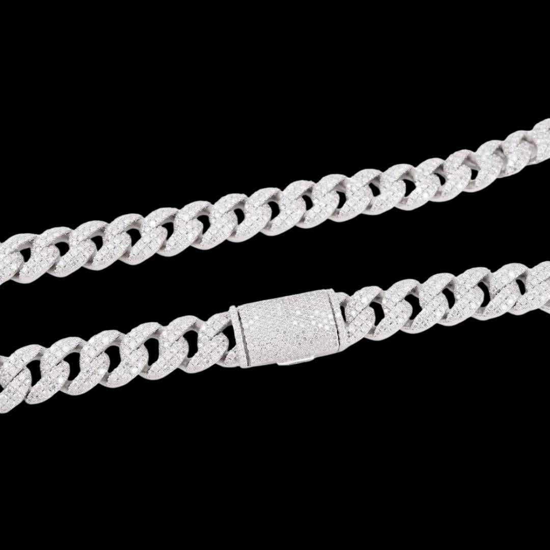 14K Gold 12MM 2-Row Round Moissanite Miami Cuban Chain Clasp View