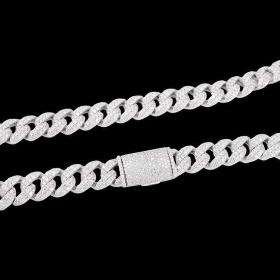14K Gold 12MM 2-Row Round Moissanite Miami Cuban Chain Clasp View
