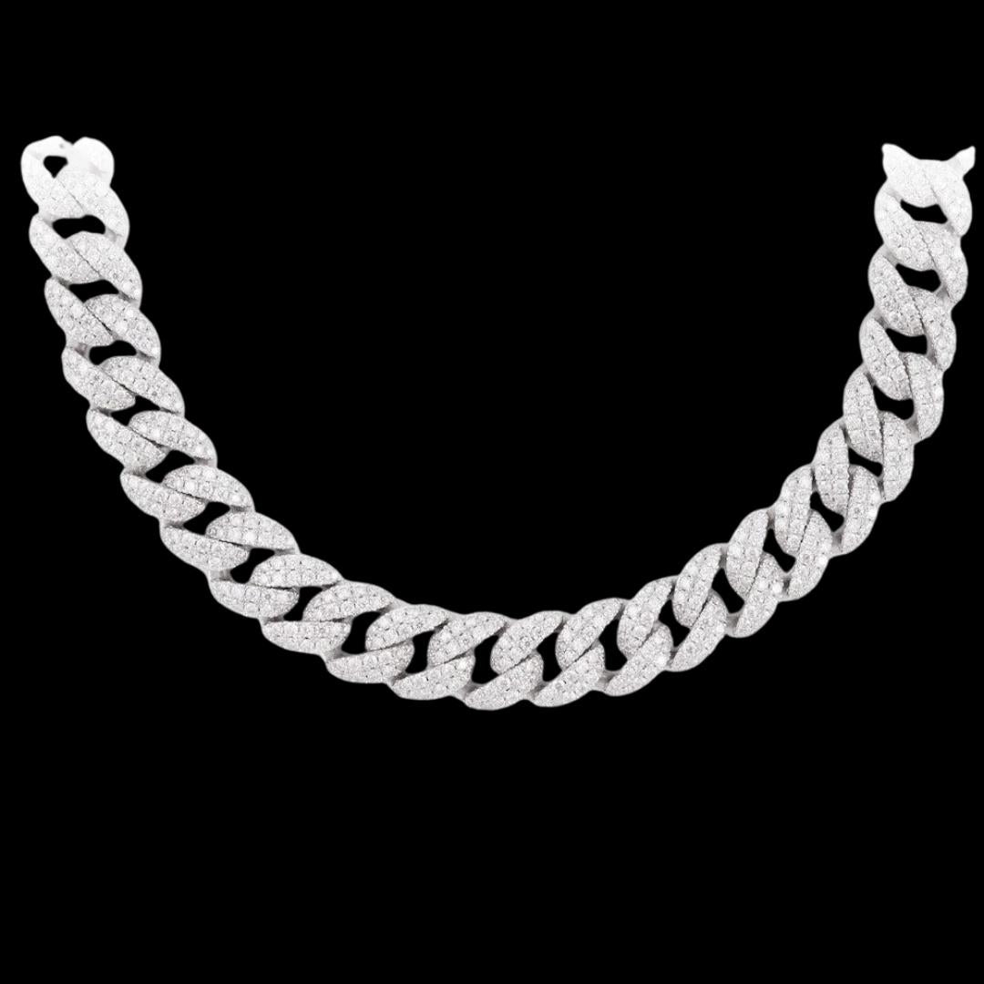 14K Gold 12MM 2-Row Round Moissanite Miami Cuban Chain Close Up View