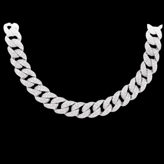 14K Gold 12MM 2-Row Round Moissanite Miami Cuban Chain Close Up View