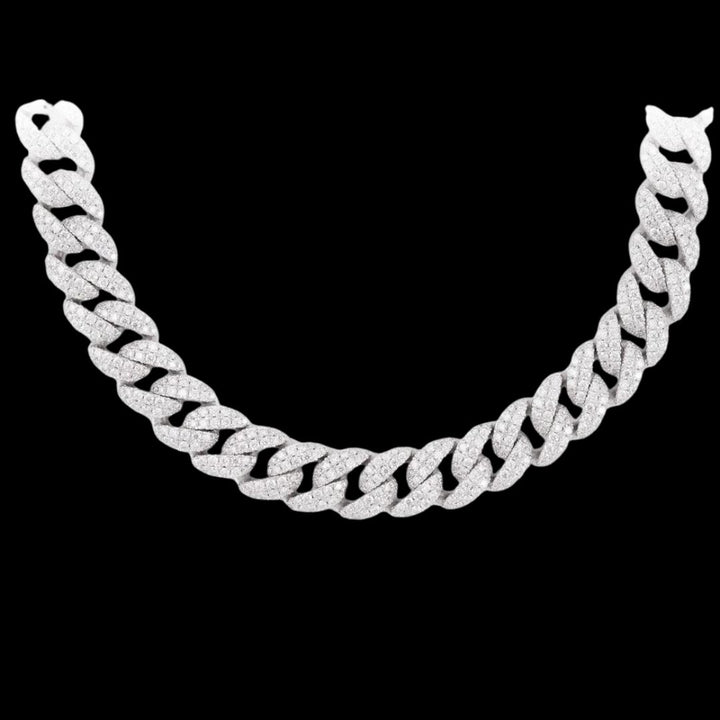 14K Gold 12MM 2-Row Round Moissanite Miami Cuban Chain Close Up View