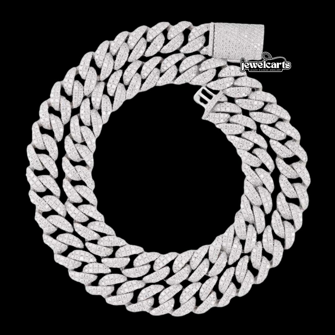 14K Gold 12MM 2-Row Round Moissanite Miami Cuban Chain Front View