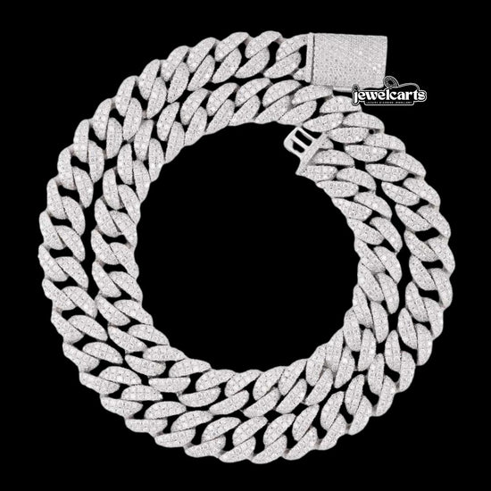 14K Gold 12MM 2-Row Round Moissanite Miami Cuban Chain Front View