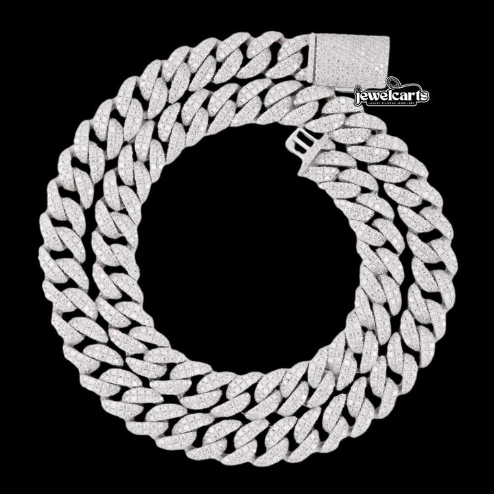 14K Gold 12MM 2-Row Round Moissanite Miami Cuban Chain Front View