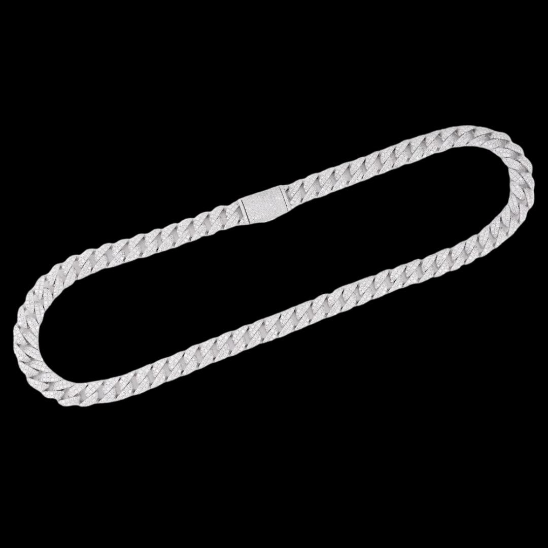 14K Gold 12MM 2-Row Round Moissanite Miami Cuban Chain Full Close Up View