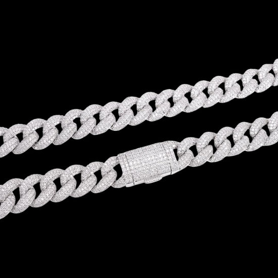 14K Gold 14MM Round Moissanite Miami Cuban Chain Clasp View