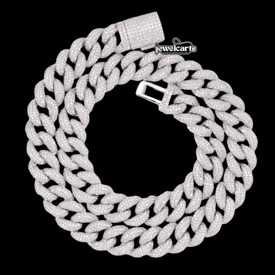14K Gold 14MM Round Moissanite Miami Cuban Chain Front View
