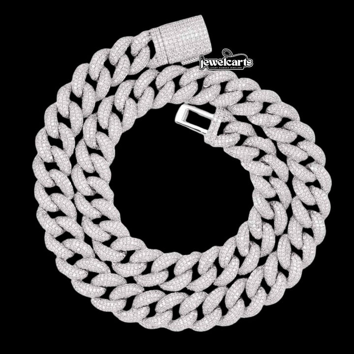 14K Gold 14MM Round Moissanite Miami Cuban Chain Front View