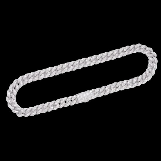 14K Gold 14MM Round Moissanite Miami Cuban Chain Full Close Up View