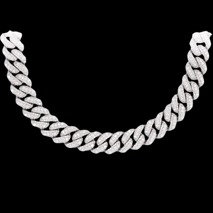 14K Gold 15MM Round Moissanite Cuban Link Chain Close Up View