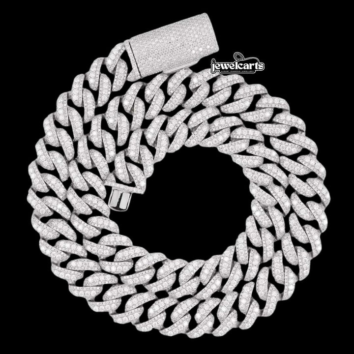14K Gold 15MM Round Moissanite Cuban Link Chain Front View