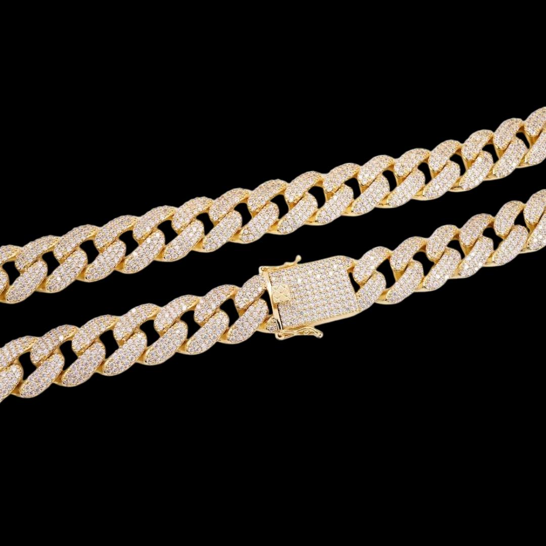 14K Gold 18MM Round Moissanite Cuban Link Chain Clasp View