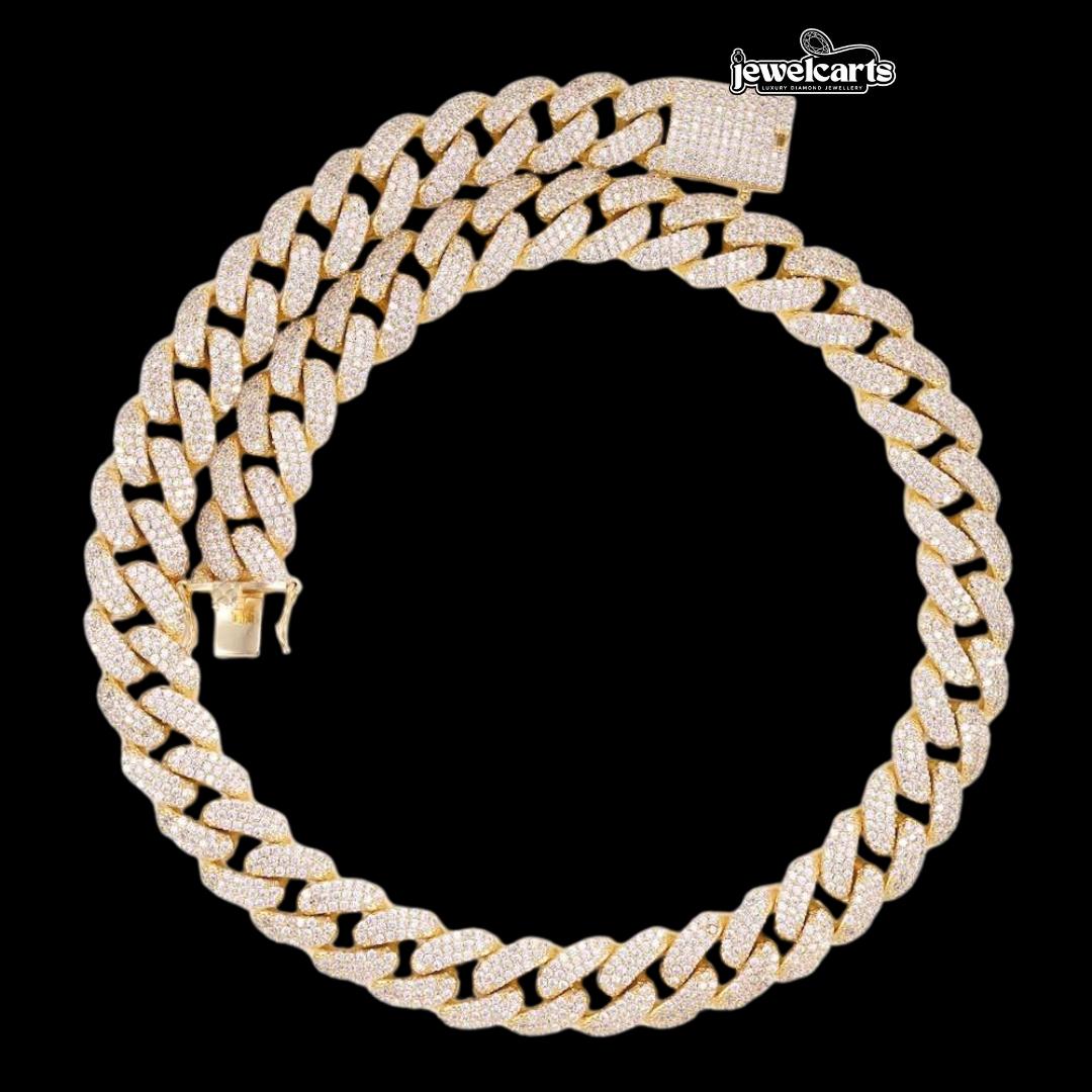 14K Gold 18MM Round Moissanite Cuban Link Chain Front View