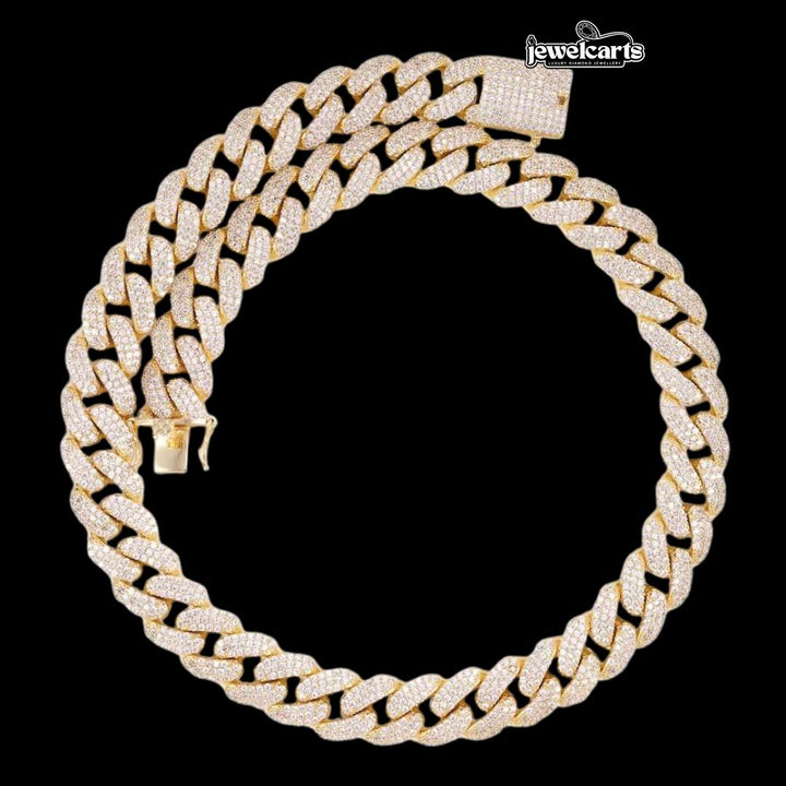 14K Gold 18MM Round Moissanite Cuban Link Chain Front View
