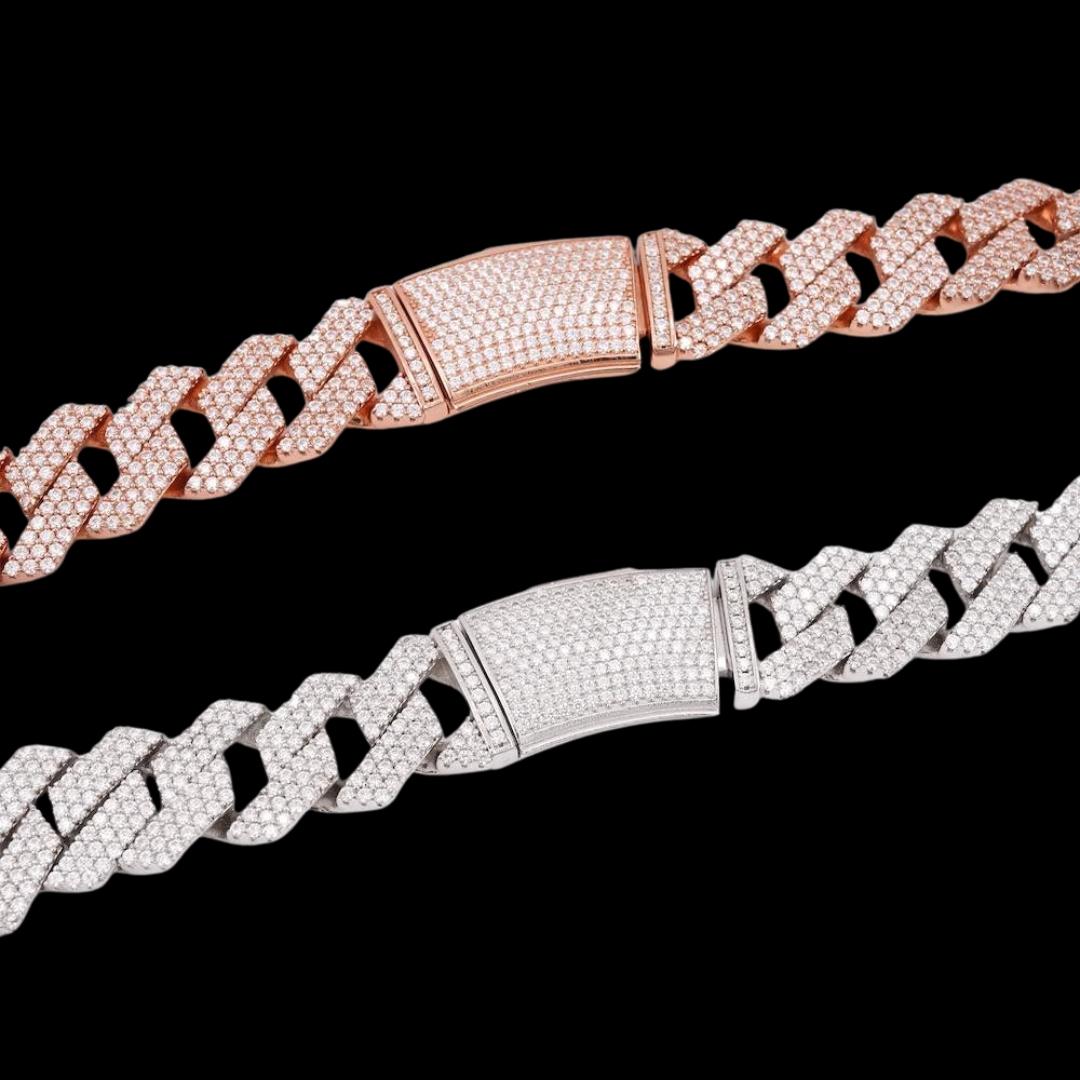 14K Gold 19MM Round Moissanite Cuban Link Chain Clasp View