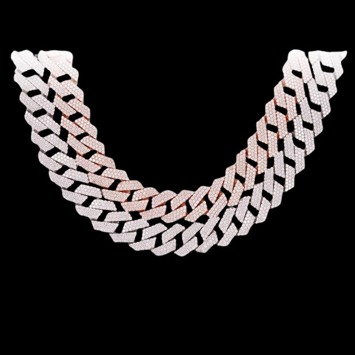 14K Gold 19MM Round Moissanite Cuban Link Chain Close Up View