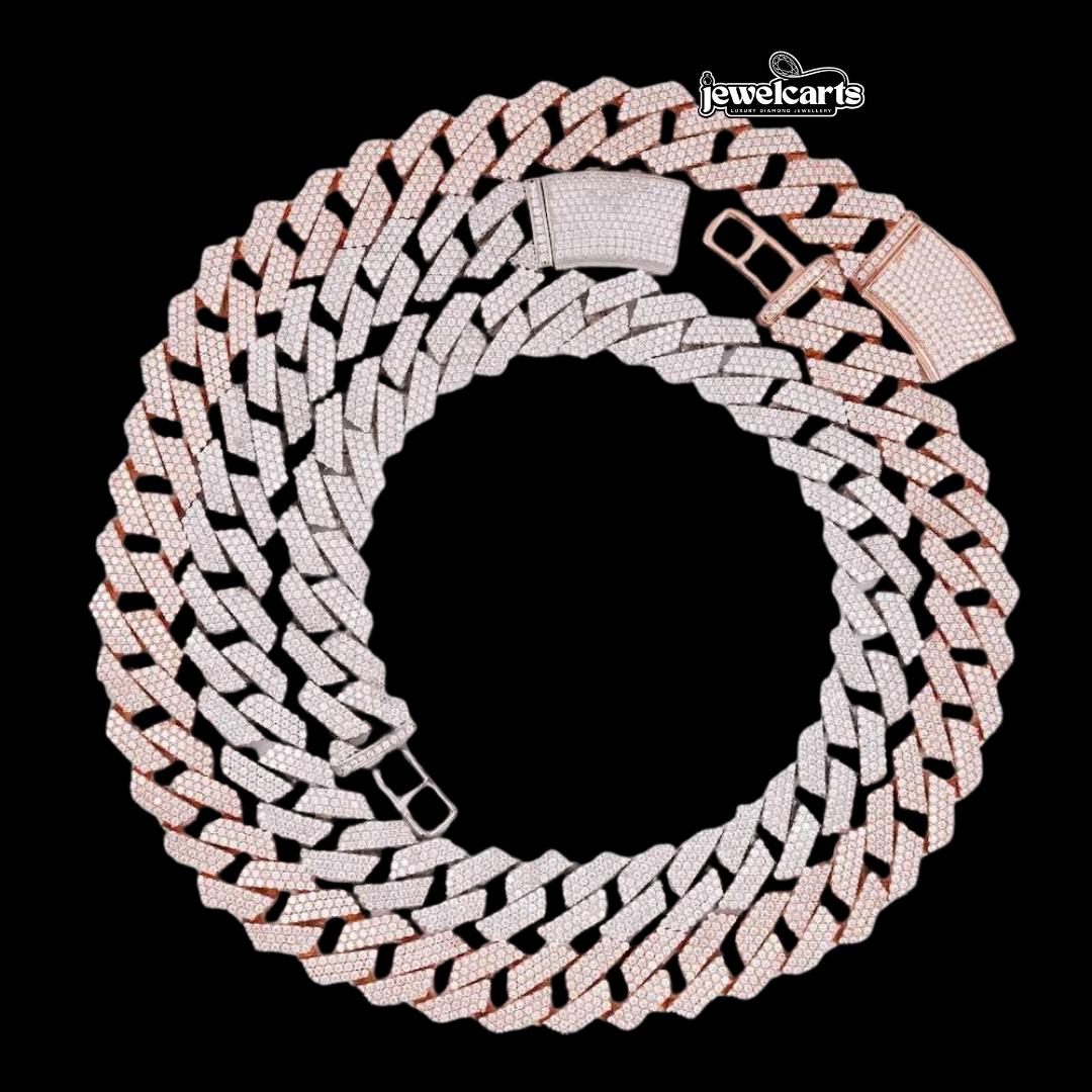 14K Gold 19MM Round Moissanite Cuban Link Chain Front View