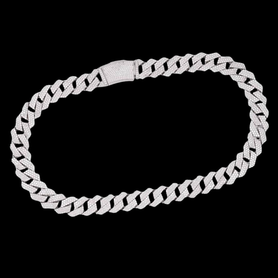14K Gold 19MM Round Moissanite Cuban Link Chain Full Close Up View