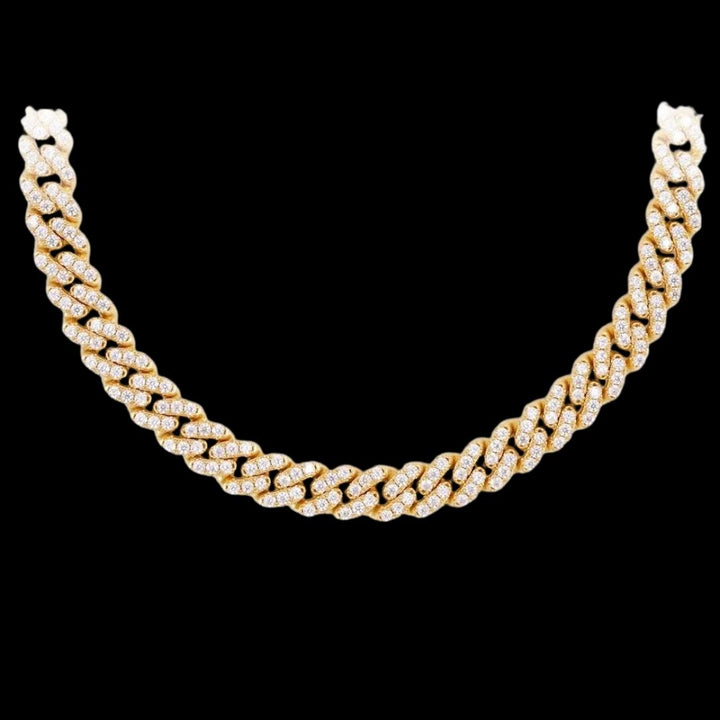 14K Gold 8MM Round Moissanite Cuban Link Chain 