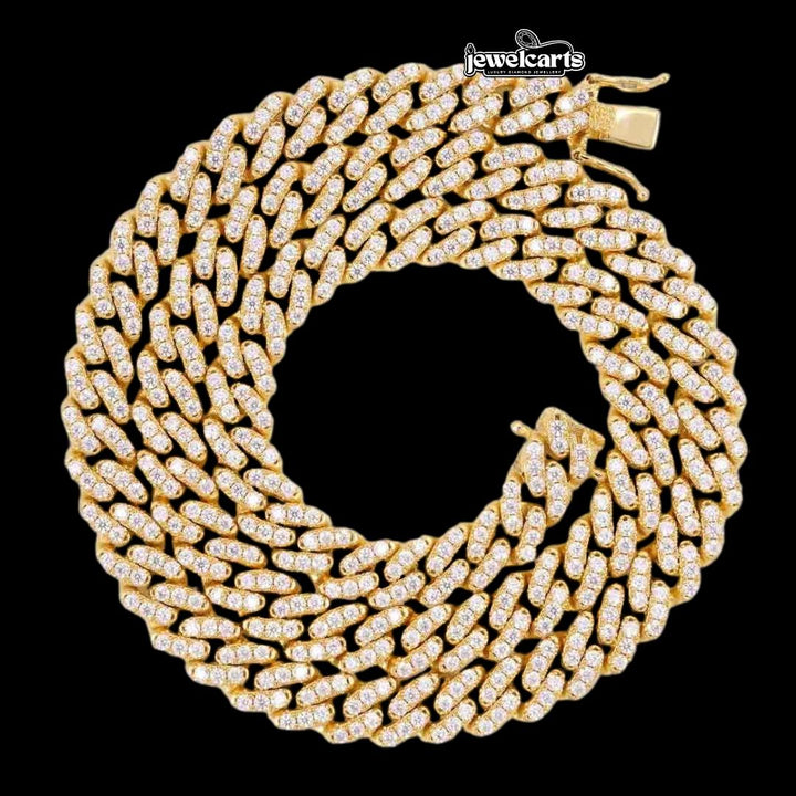 14K Gold 8MM Round Moissanite Cuban Link Chain Front View