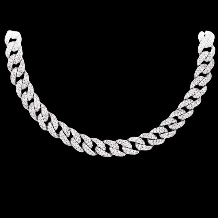 14K Gold 9MM Round Moissanite Cuban Link Chain Close Up View