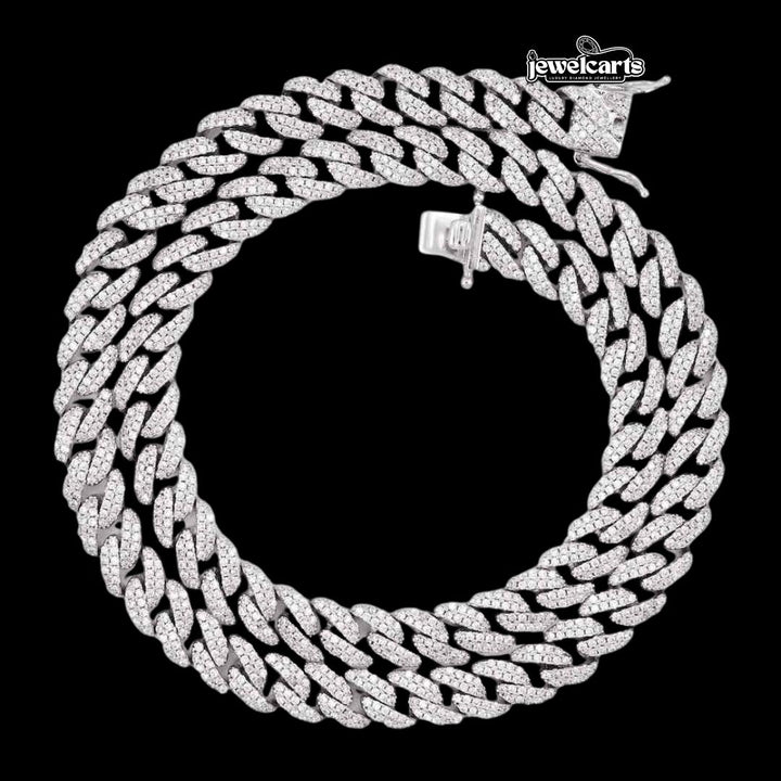14K Gold 9MM Round Moissanite Cuban Link Chain Front View