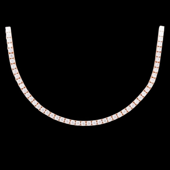 14K Rose Gold 3MM Round Moissanite Tennis Chain Close Up View