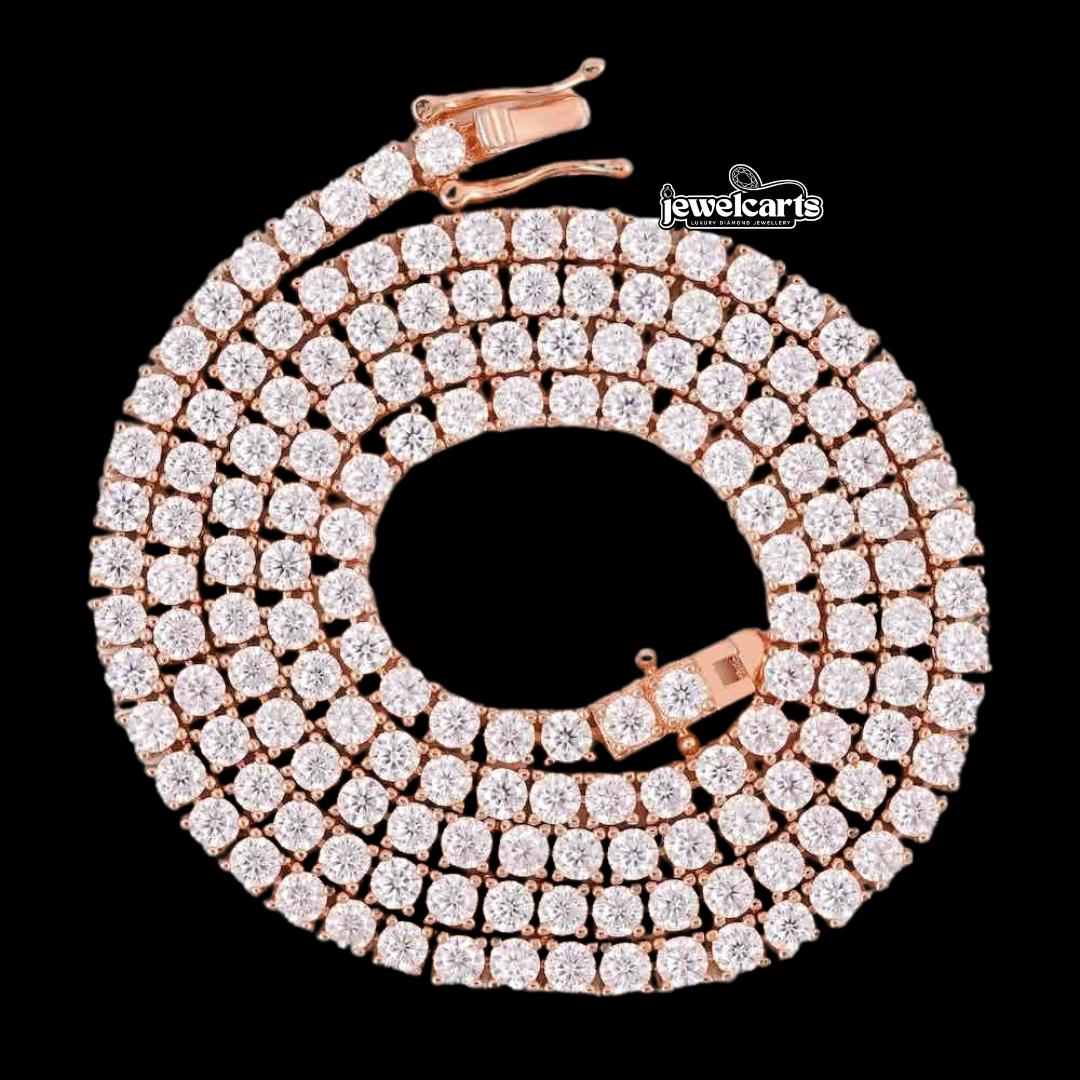 14K Rose Gold 3MM Round Moissanite Tennis Chain Front View