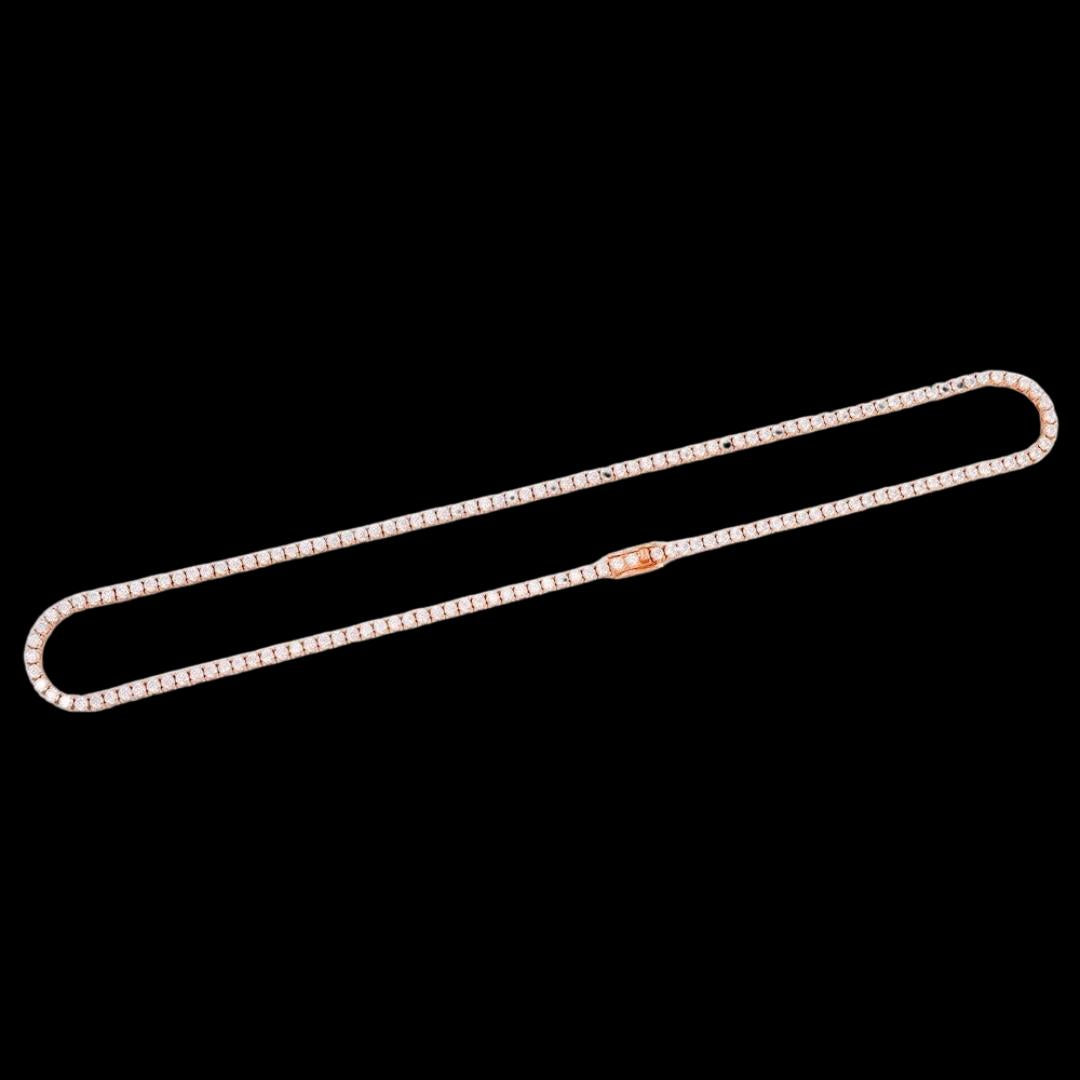 14K Rose Gold 3MM Round Moissanite Tennis Chain Full Close Up View