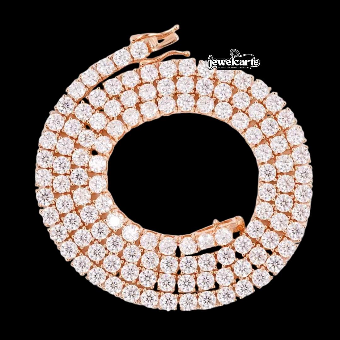 14K Rose Gold 4MM Round Moissanite Tennis Chain Front View