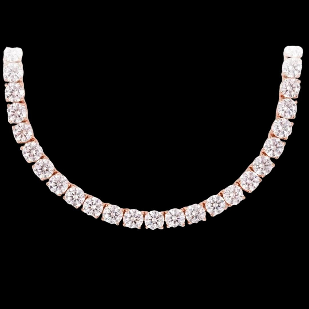 14K Rose Gold 6MM Round Moissanite Tennis Chain Close Up View