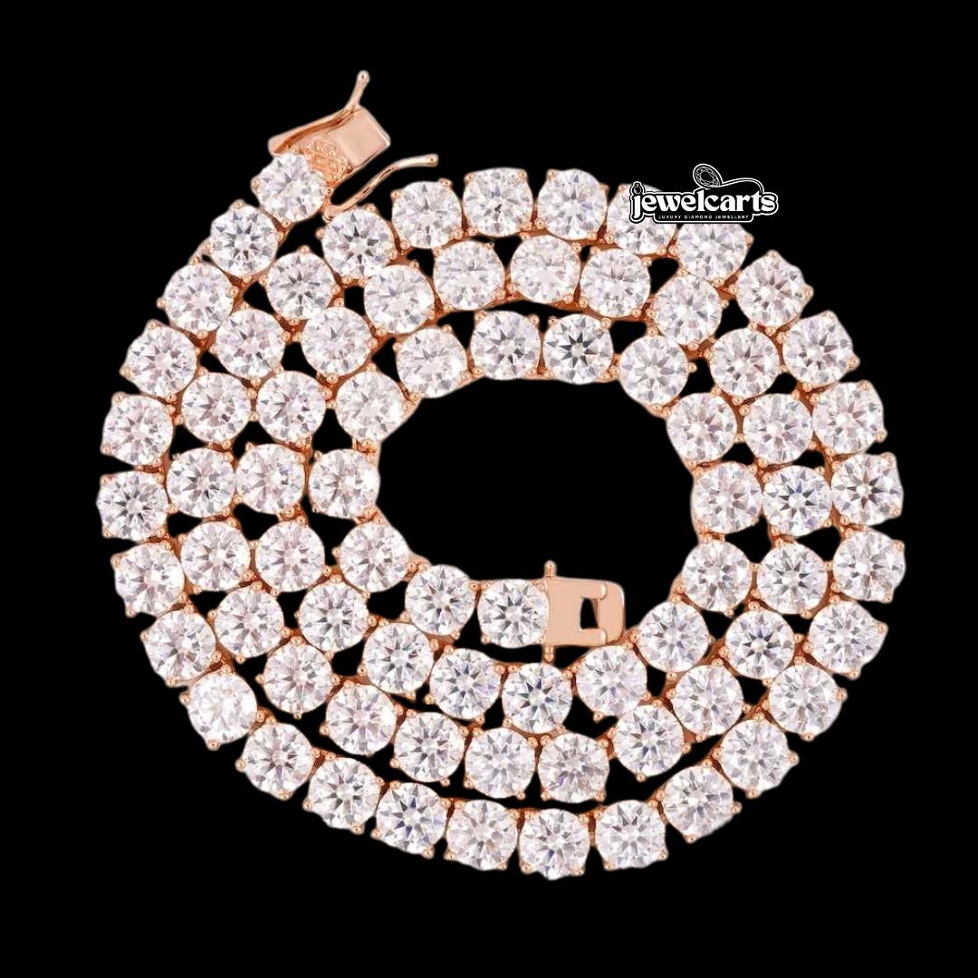 14K Rose Gold 6MM Round Moissanite Tennis Chain Front View