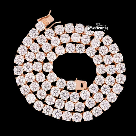 14K Rose Gold 6MM Round Moissanite Tennis Chain Front View