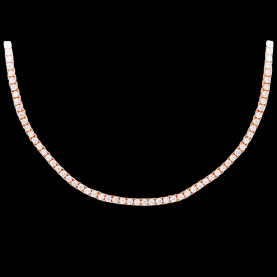 14K Rose Gold Round Moissanite Tennis Chain Close Up View