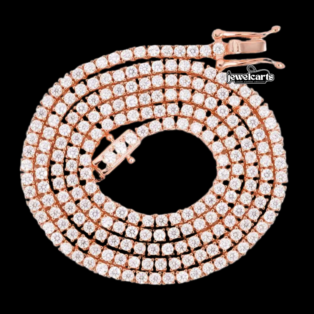 14K Rose Gold Round Moissanite Tennis Chain Front View