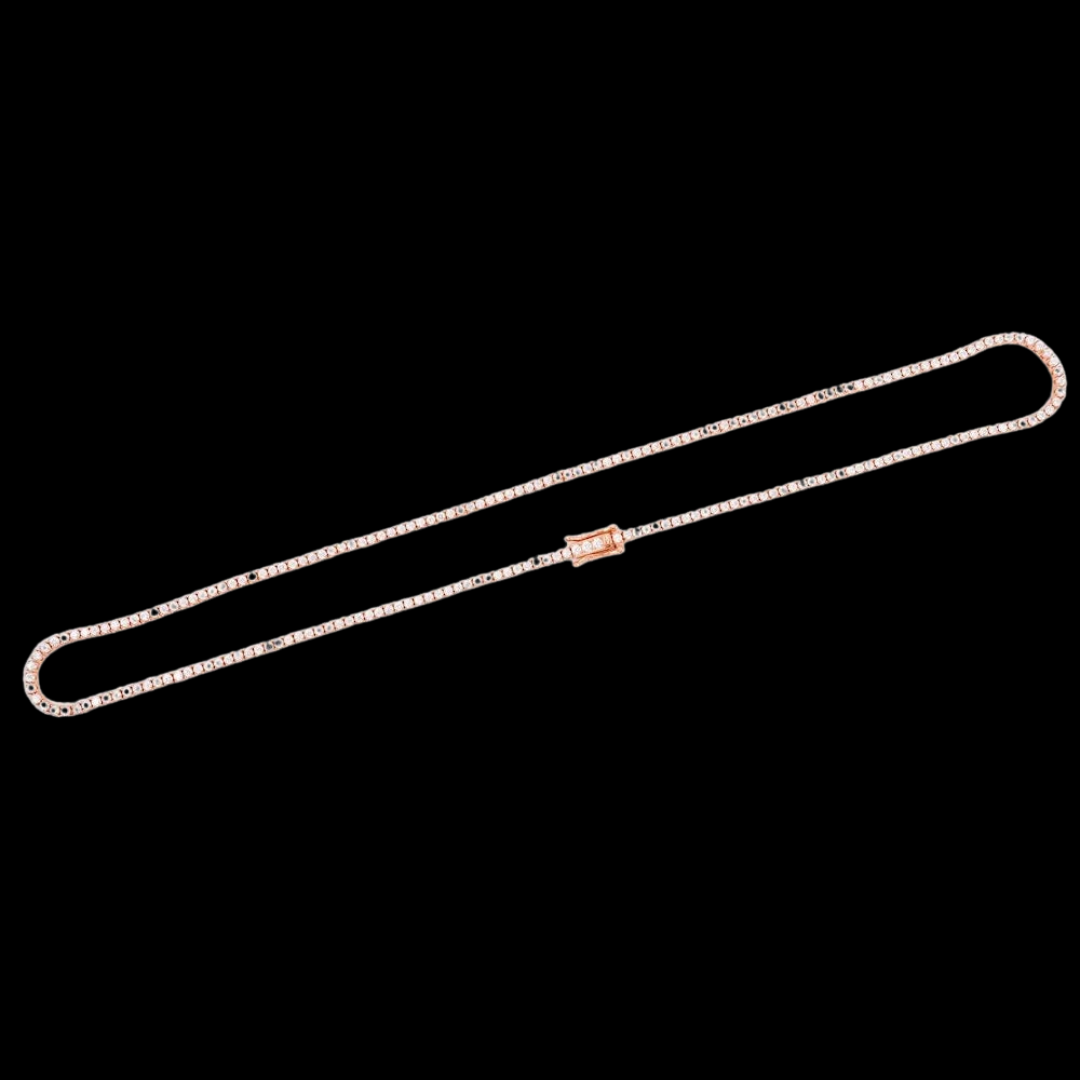 14K Rose Gold Round Moissanite Tennis Chain Full Close Up View