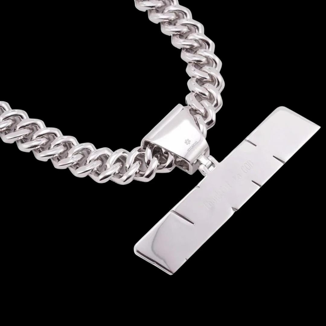 14K White Gold 20MM 4-Row Cuban Link Chain with SHAKUR Moissanite Pendant Back View