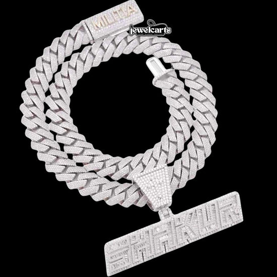 14K White Gold 20MM 4-Row Cuban Link Chain with SHAKUR Moissanite Pendant Front View
