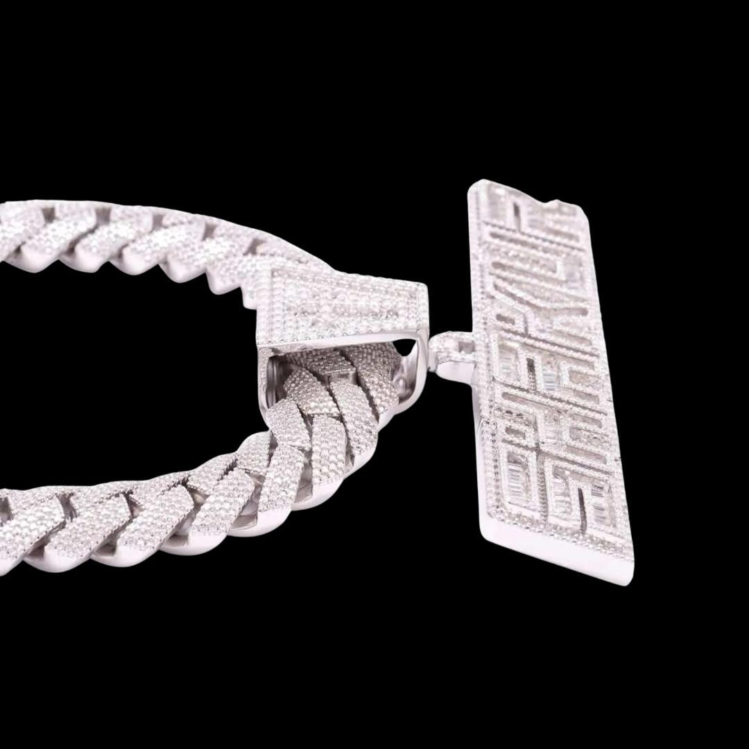 14K White Gold 20MM 4-Row Cuban Link Chain with SHAKUR Moissanite Pendant Left Side View