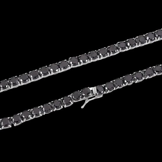 14K White Gold 5MM Black Moissanite Tennis Chain Close Up Clasp View