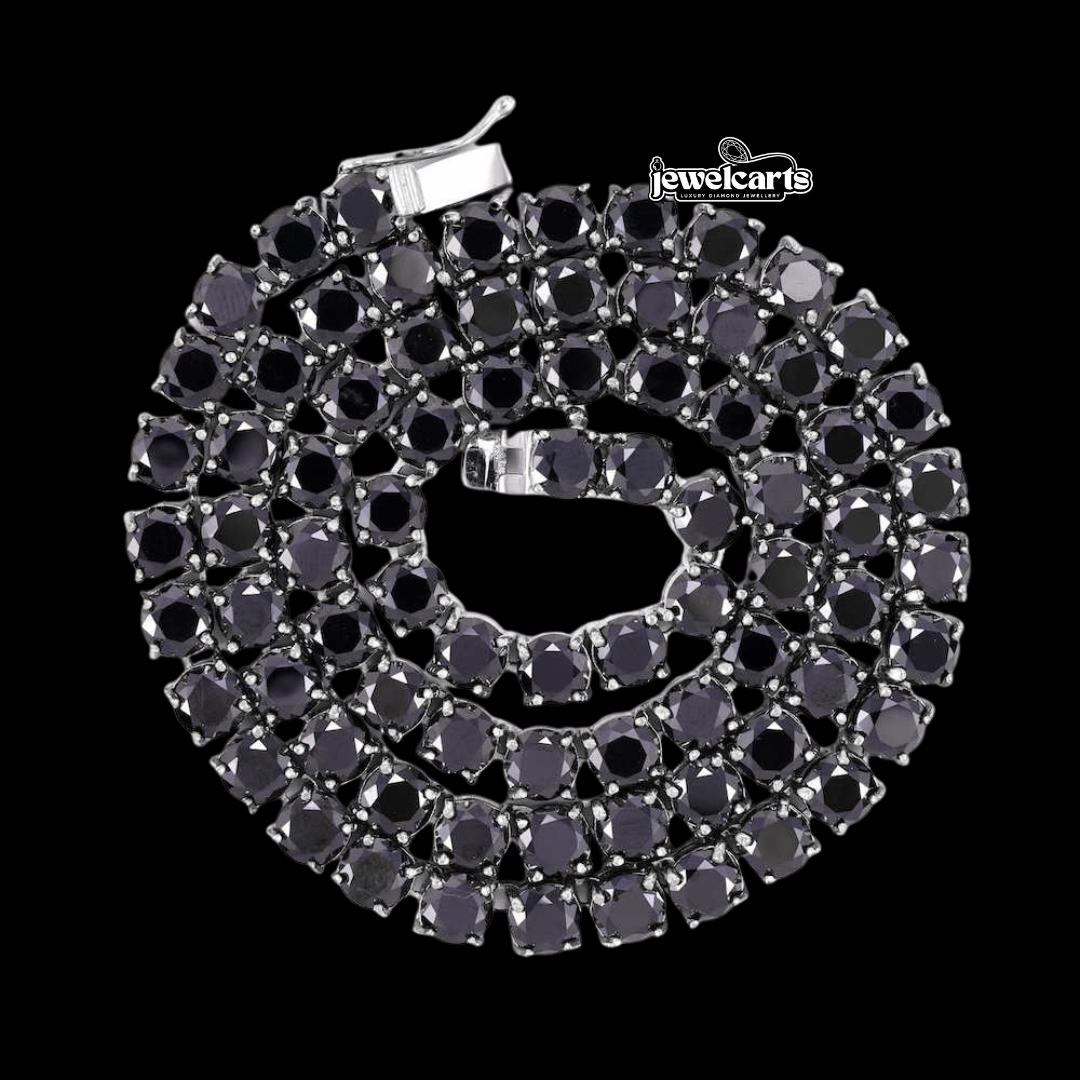 14K White Gold 5MM Black Moissanite Tennis Chain Front View