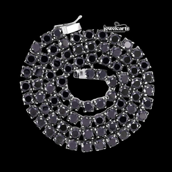 14K White Gold 5MM Black Moissanite Tennis Chain Front View