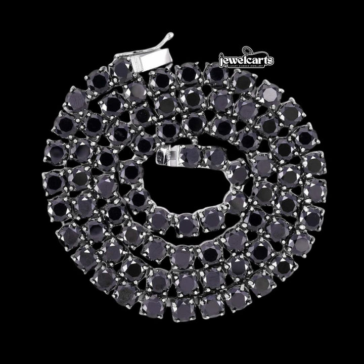 14K White Gold 5MM Black Moissanite Tennis Chain Front View