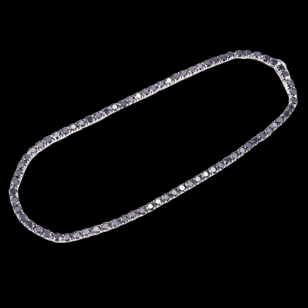14K White Gold 5MM Black Moissanite Tennis Chain Full Close Up View