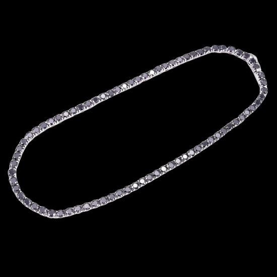 14K White Gold 5MM Black Moissanite Tennis Chain Full Close Up View
